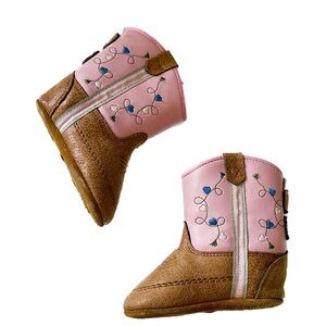 OLD WEST Cowboy Boots Infant 2 Pink Beige Slip On Poppet Western Cowgirl Rodeo